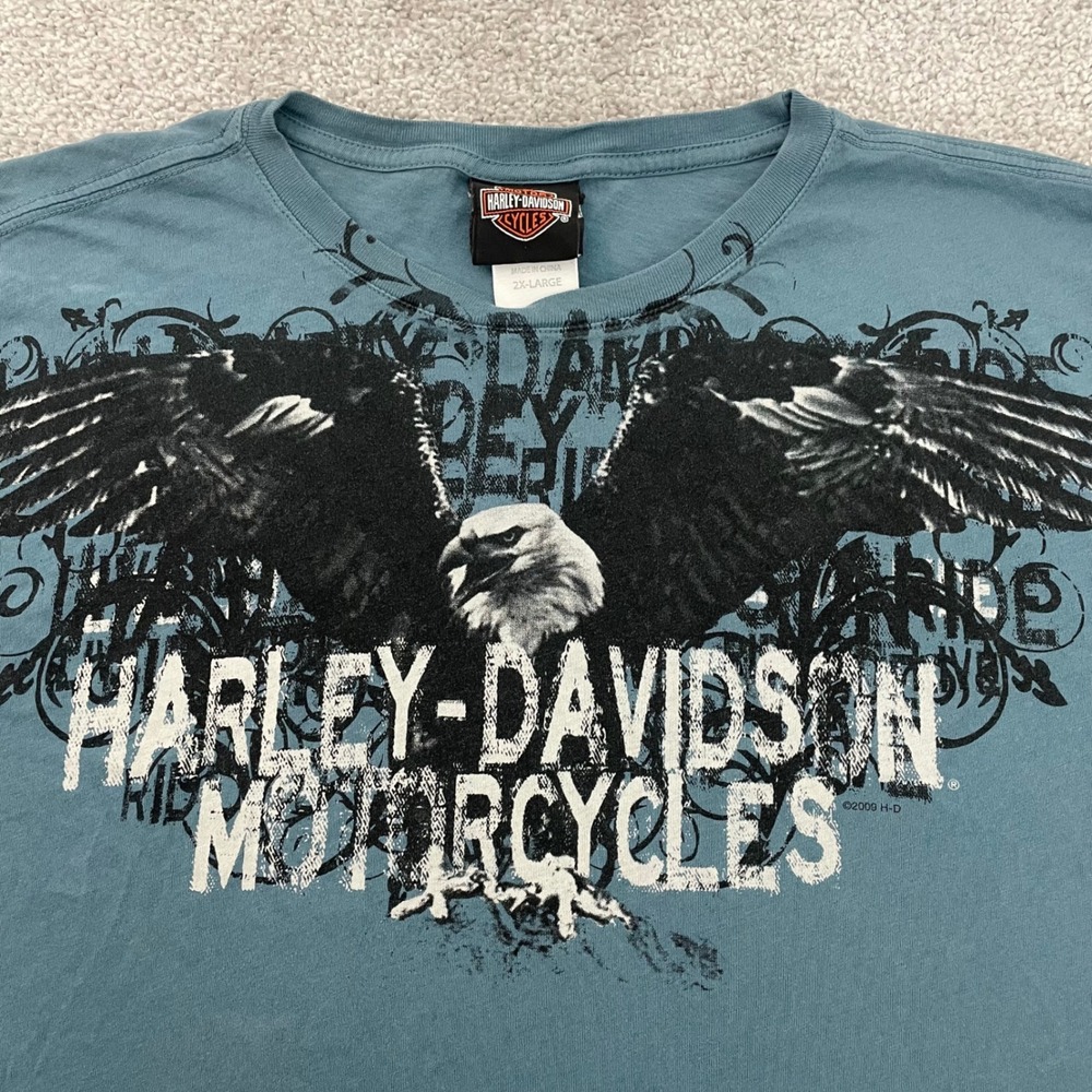 Harley-Davidson T-Shirt Women 2XL Americana Pony Express Eagle Blue Teal Y2K